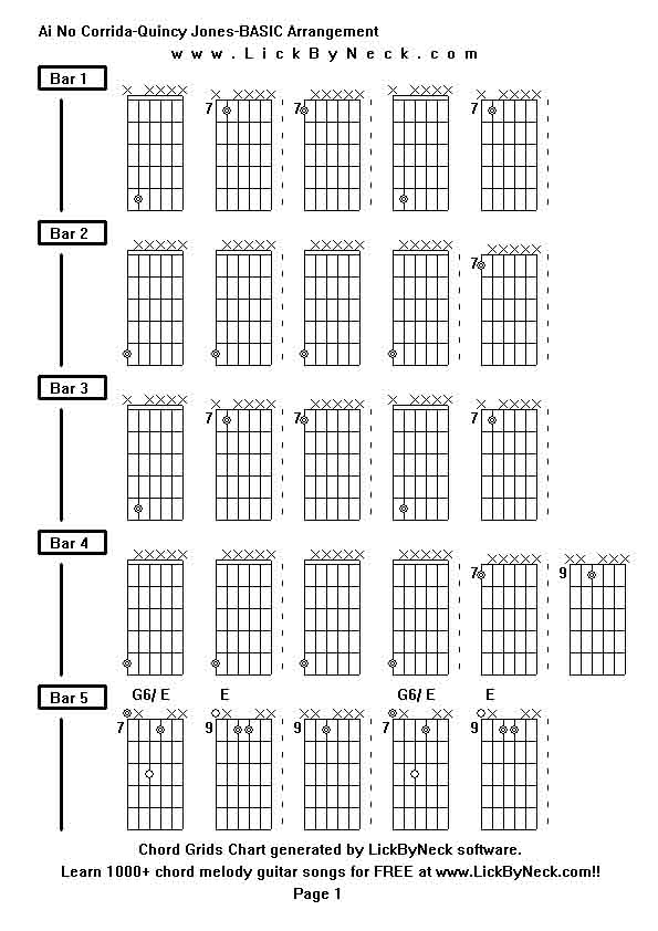 Chord Grids Chart of chord melody fingerstyle guitar song-Ai No Corrida-Quincy Jones-BASIC Arrangement,generated by LickByNeck software.